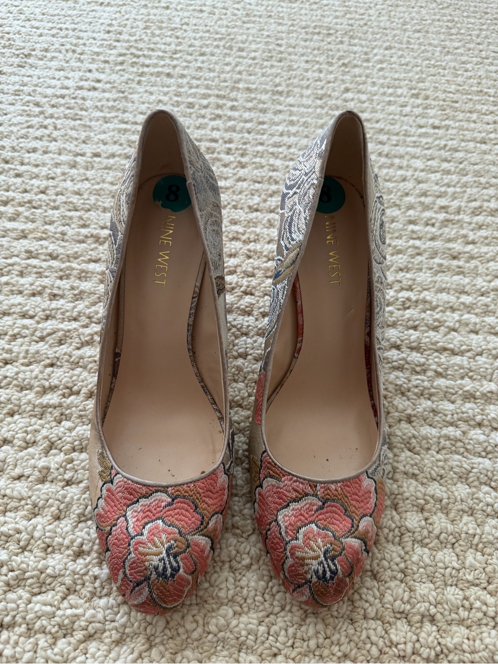 Nine West Scheila Dress Pumps in the Natural/Rose Floral Brocade